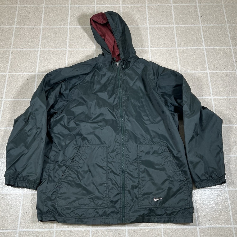 Vintage 90s Nike Windbreaker Parka Nylon Jacket Size XL Green Hooded
